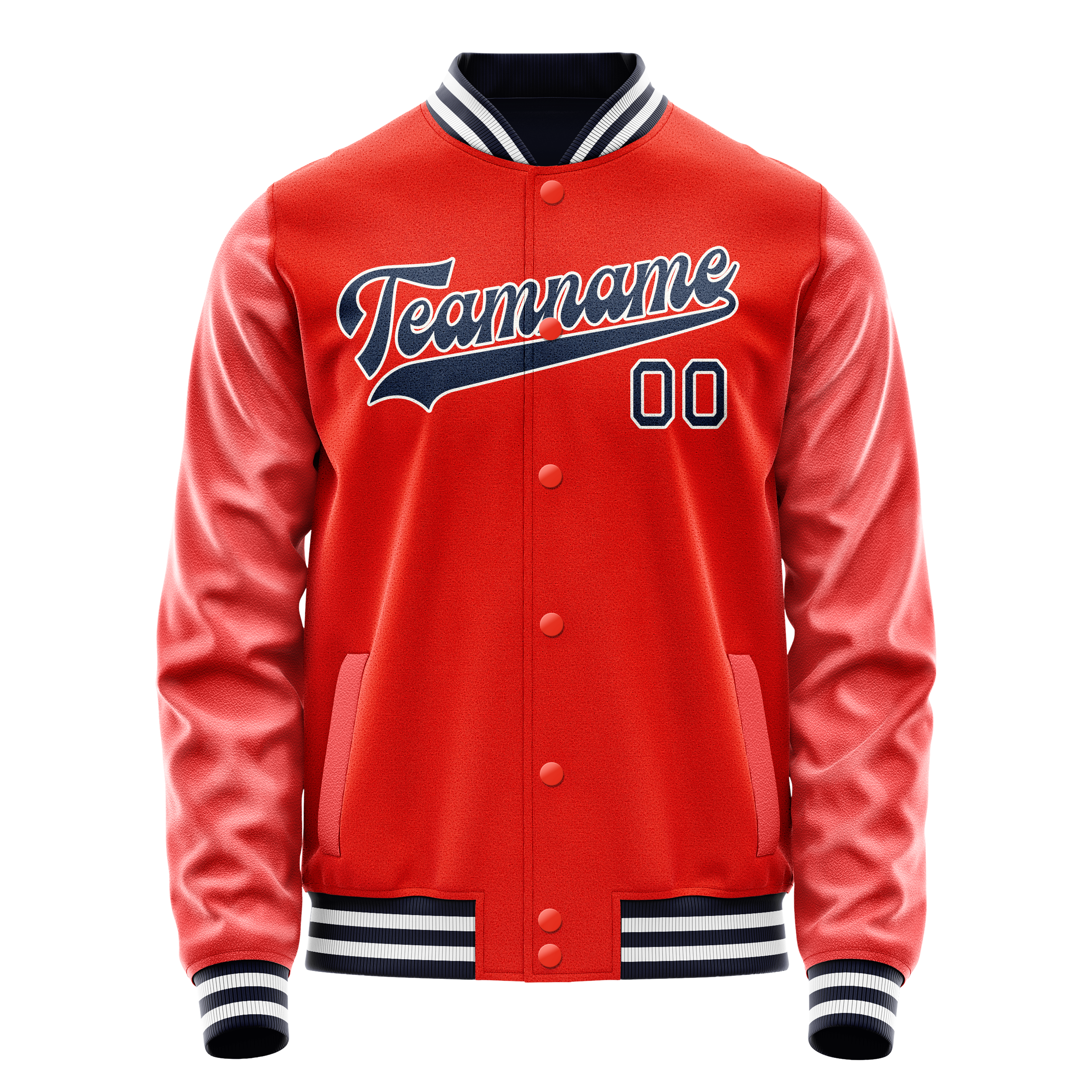 Custom Orange Navy Solid Color Varsity Letterman Jacket JA02240617XE328