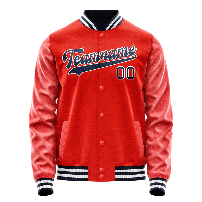 Custom Orange Navy Solid Color Varsity Letterman Jacket JA02240617XE328