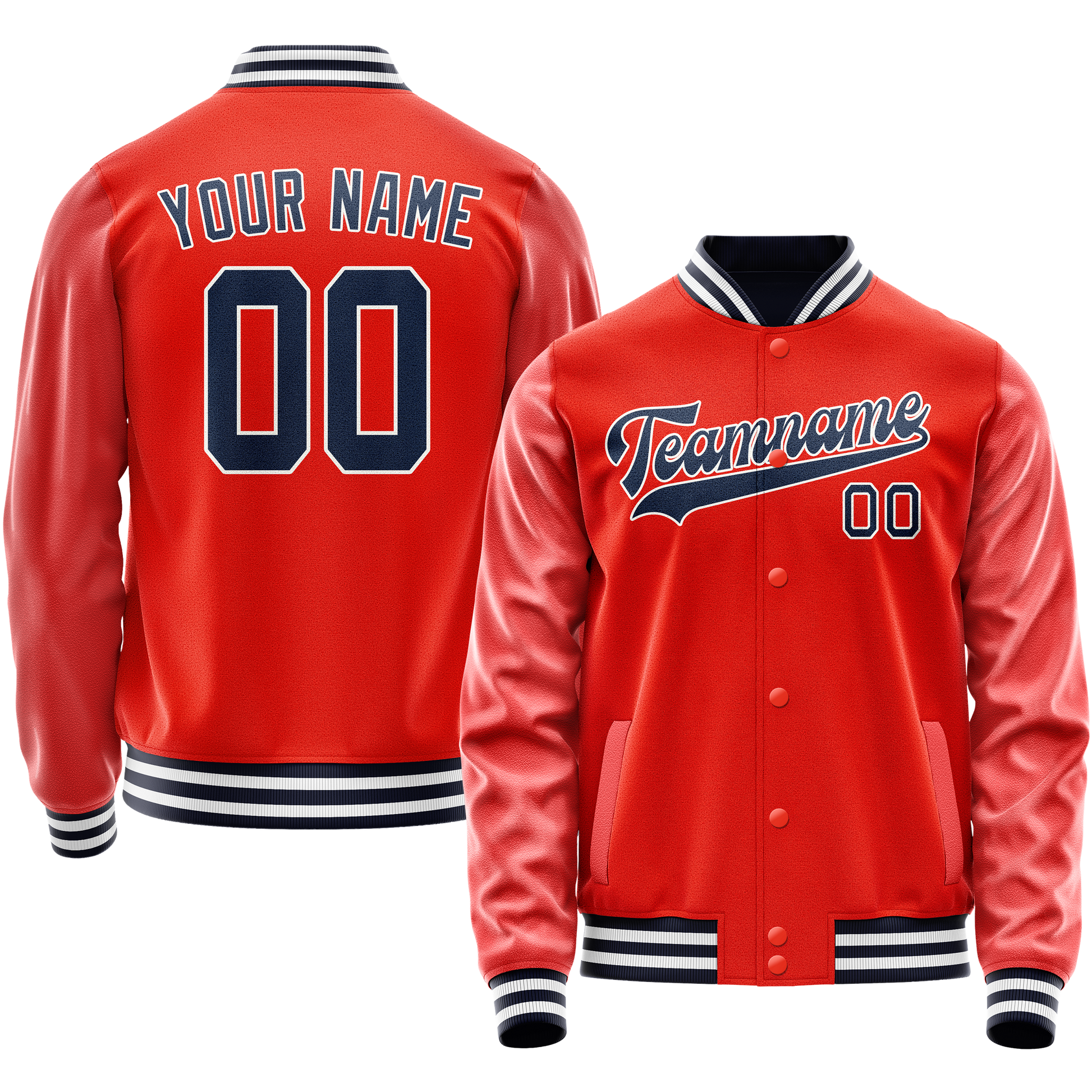 Custom Orange Navy Solid Color Varsity Letterman Jacket JA02240617XE328