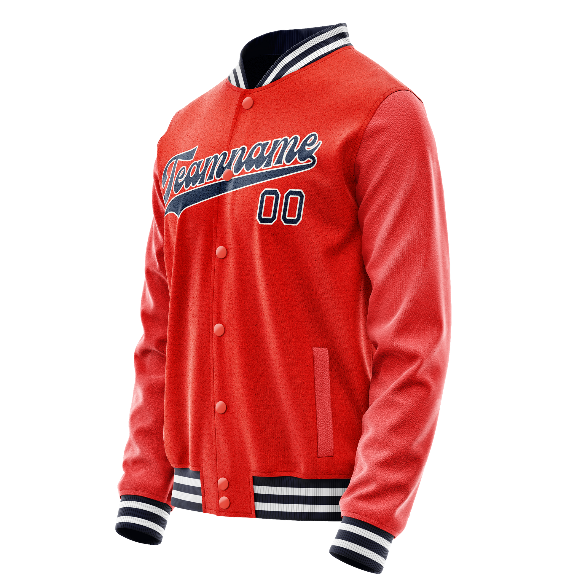 Custom Orange Navy Solid Color Varsity Letterman Jacket JA02240617XE328