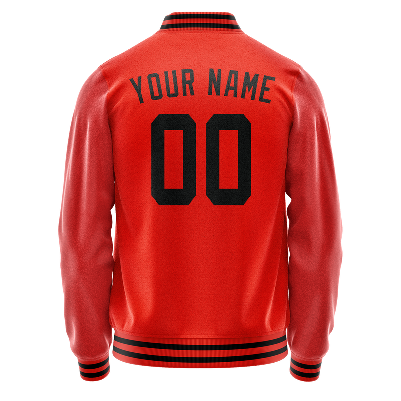 Custom Orange Black Solid Color Varsity Letterman Jacket JA02240617XE342