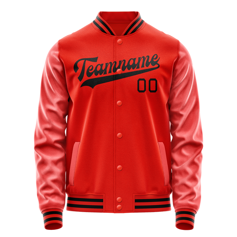Custom Orange Black Solid Color Varsity Letterman Jacket JA02240617XE342