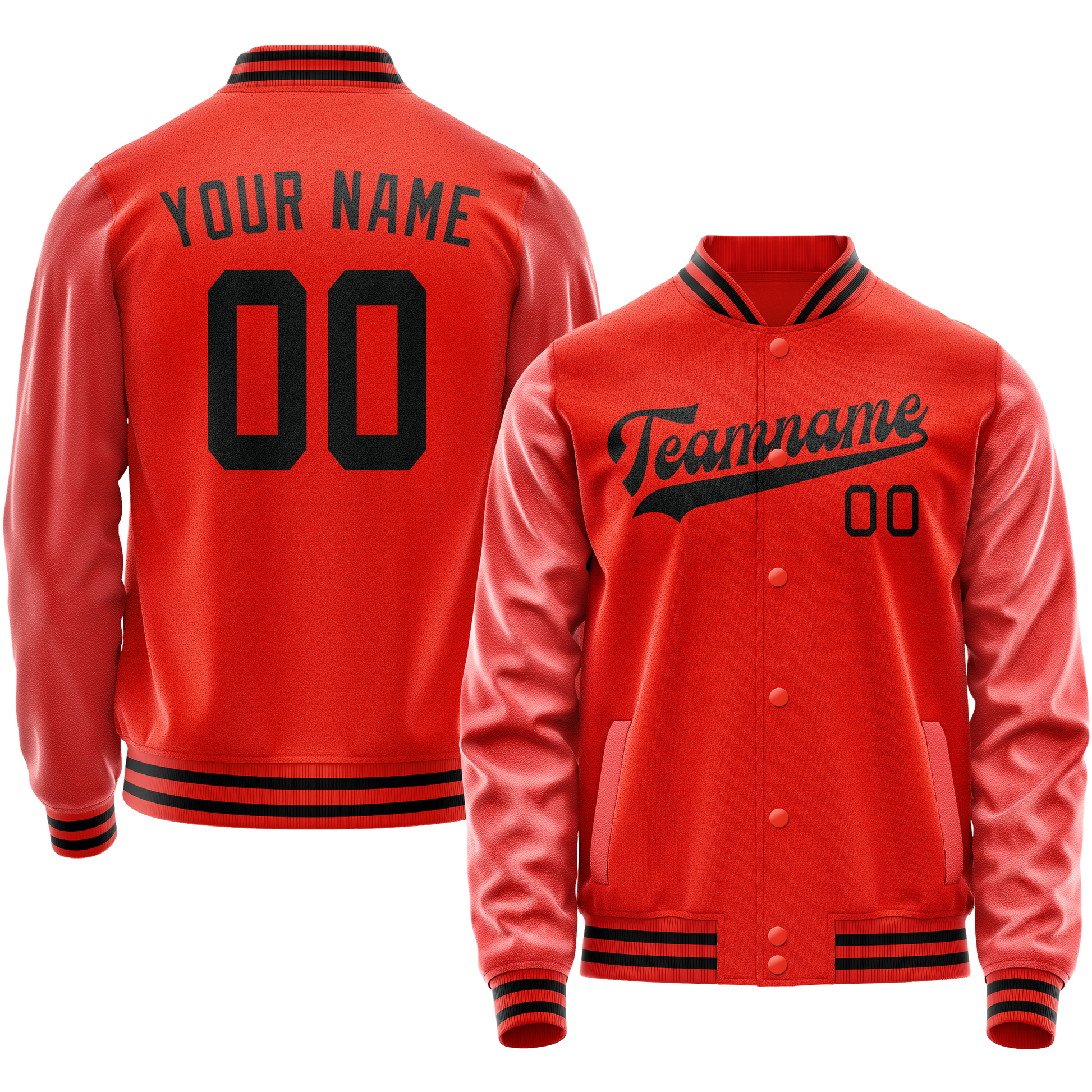 Custom Orange Black Solid Color Varsity Letterman Jacket JA02240617XE342