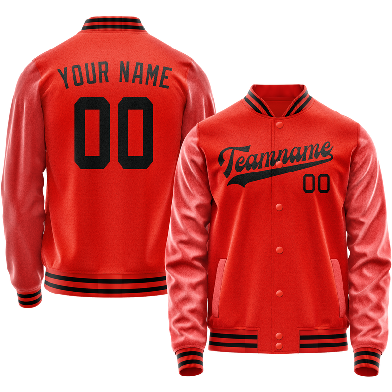 Custom Orange Black Solid Color Varsity Letterman Jacket JA02240617XE342