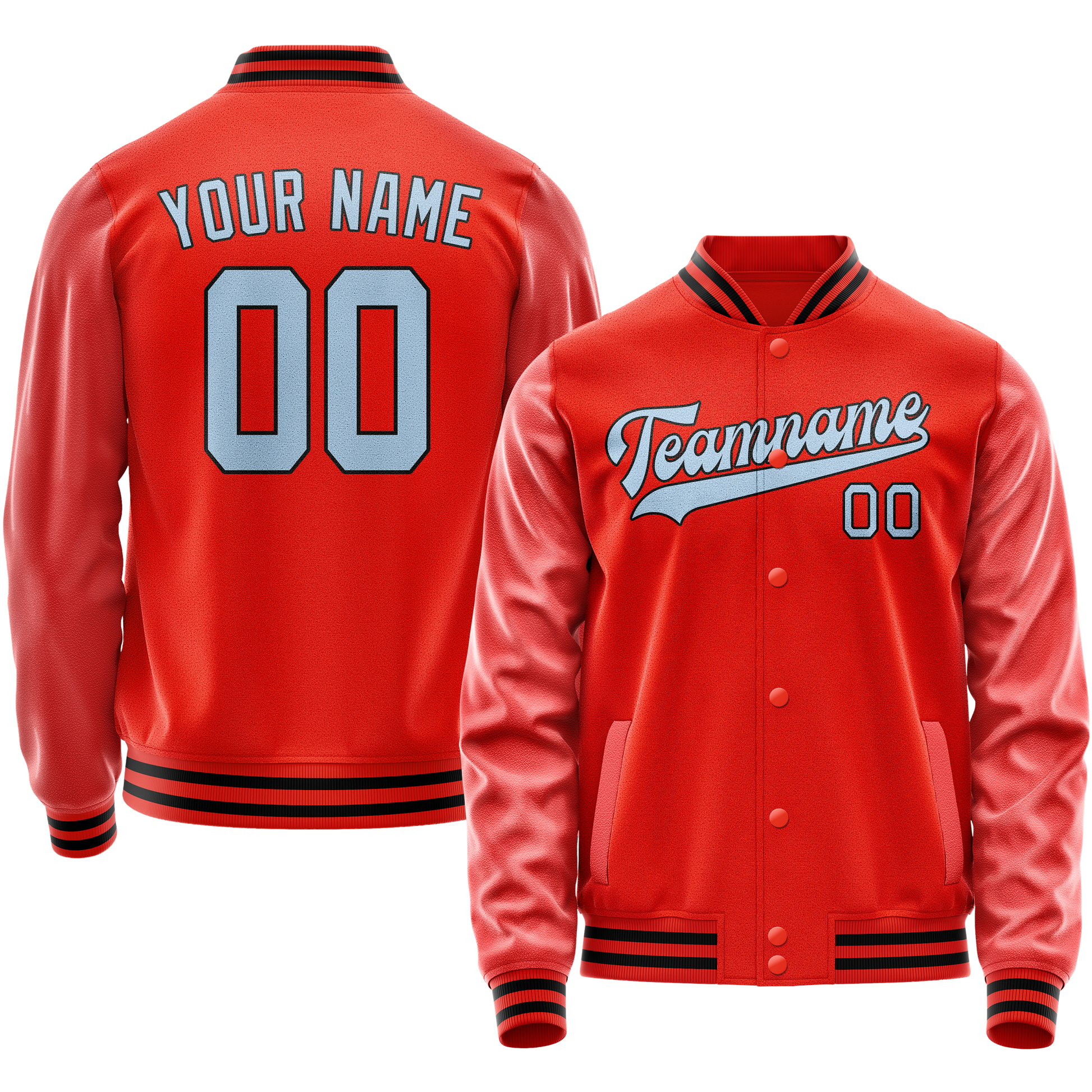 Custom Orange Light-Blue Solid Color Varsity Letterman Jacket JA02240617XE334