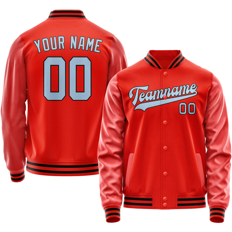 Custom Orange Light-Blue Solid Color Varsity Letterman Jacket JA02240617XE334