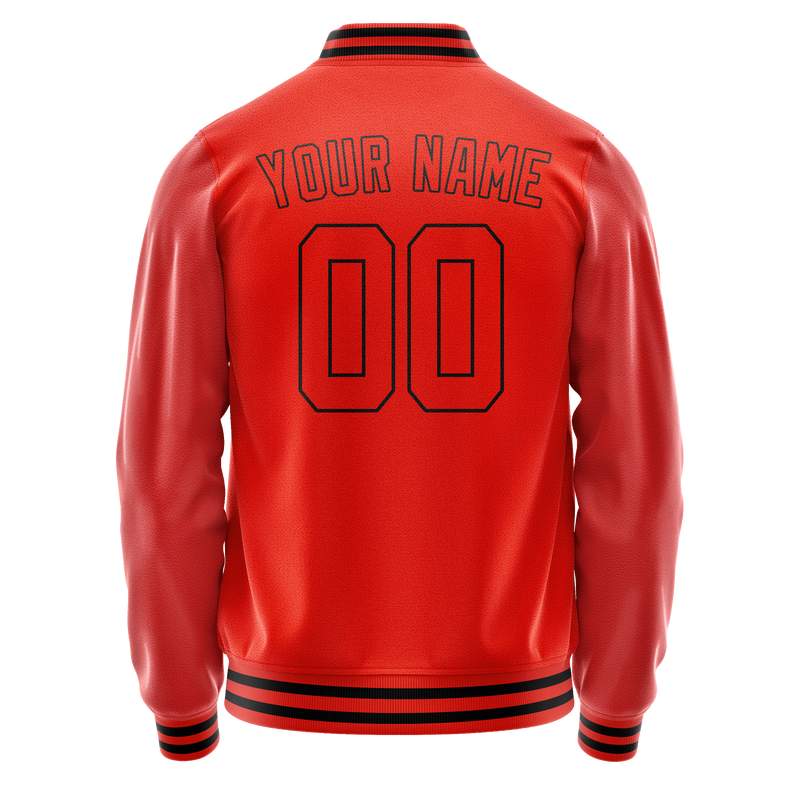 Custom Orange Black Solid Color Varsity Letterman Jacket JA02240617XE349