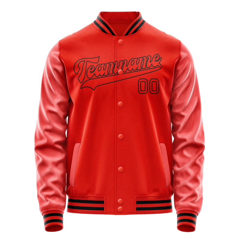 Custom Orange Black Solid Color Varsity Letterman Jacket JA02240617XE349