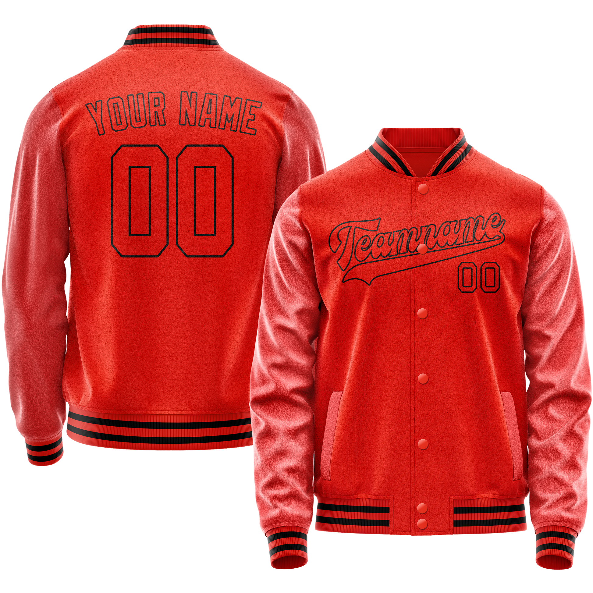 Custom Orange Black Solid Color Varsity Letterman Jacket JA02240617XE349