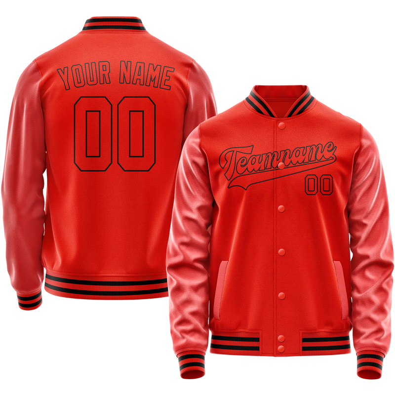 Custom Orange Black Solid Color Varsity Letterman Jacket JA02240617XE349