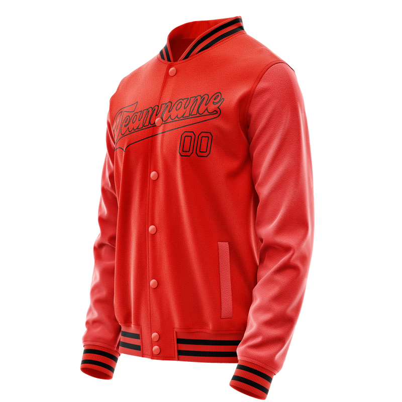 Custom Orange Black Solid Color Varsity Letterman Jacket JA02240617XE349