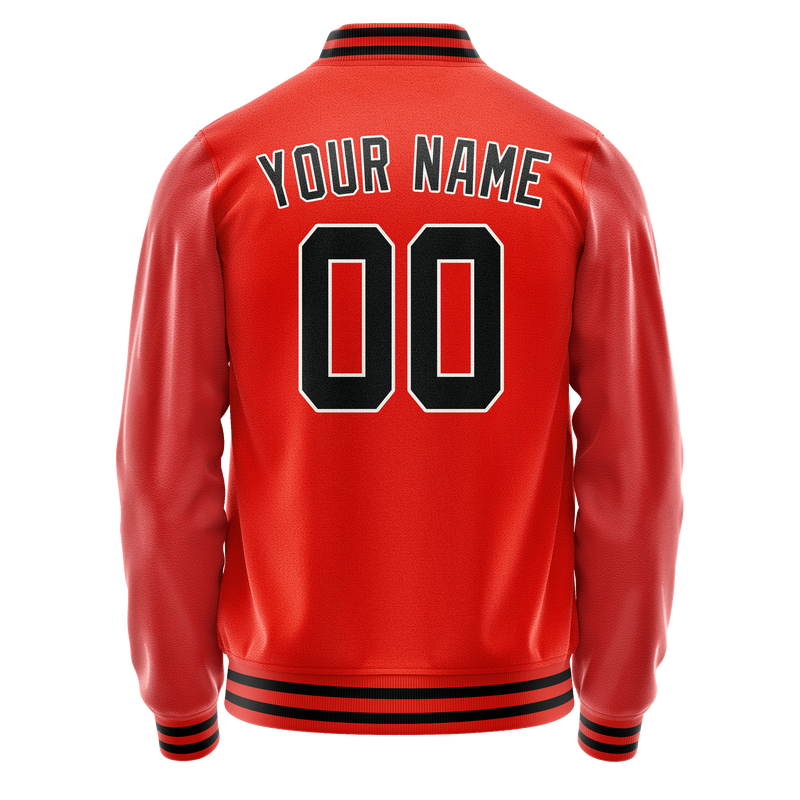 Custom Orange Black Solid Color Varsity Letterman Jacket JA02240617XE350