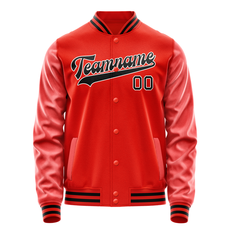 Custom Orange Black Solid Color Varsity Letterman Jacket JA02240617XE350