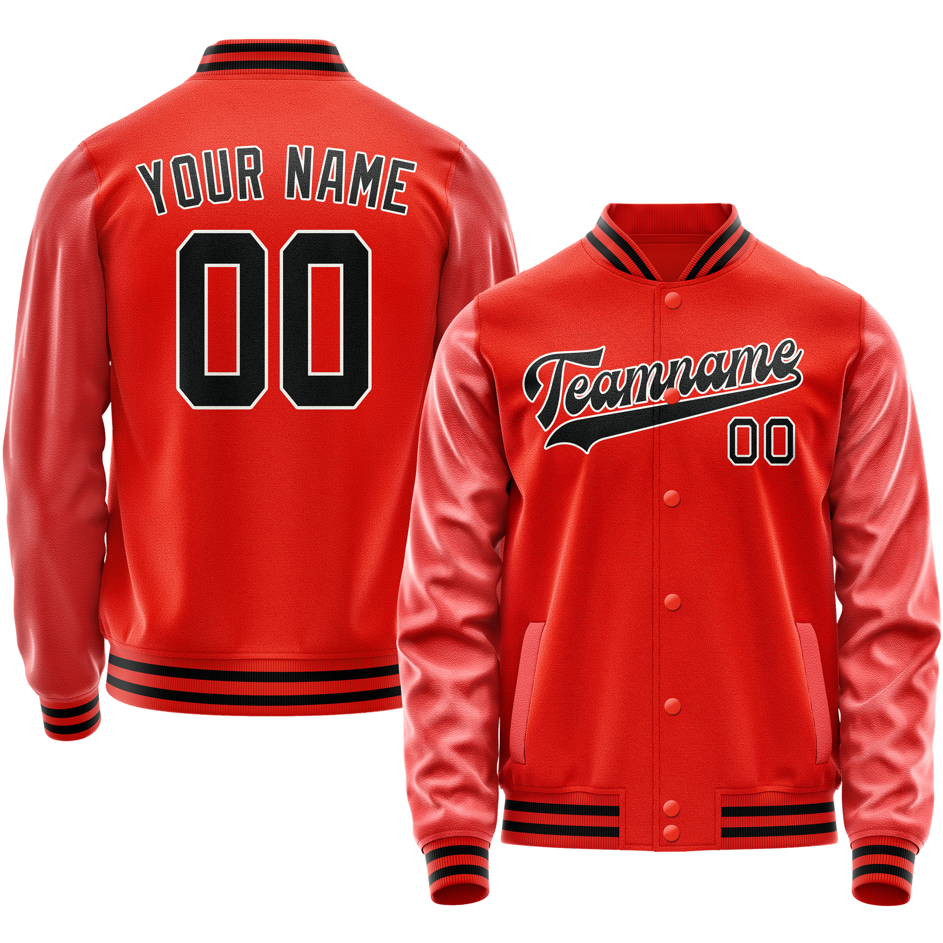 Custom Orange Black Solid Color Varsity Letterman Jacket JA02240617XE350