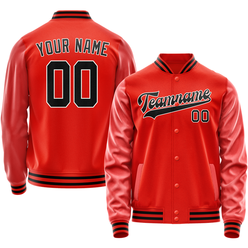 Custom Orange Black Solid Color Varsity Letterman Jacket JA02240617XE350