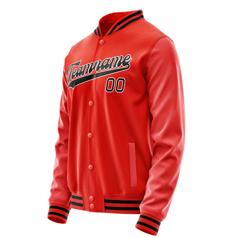 Custom Orange Black Solid Color Varsity Letterman Jacket JA02240617XE350