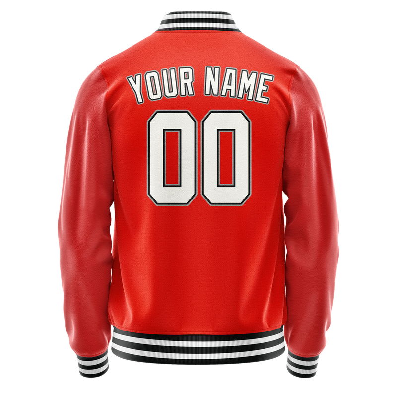 Custom Orange White Solid Color Varsity Letterman Jacket JA02240617XE346