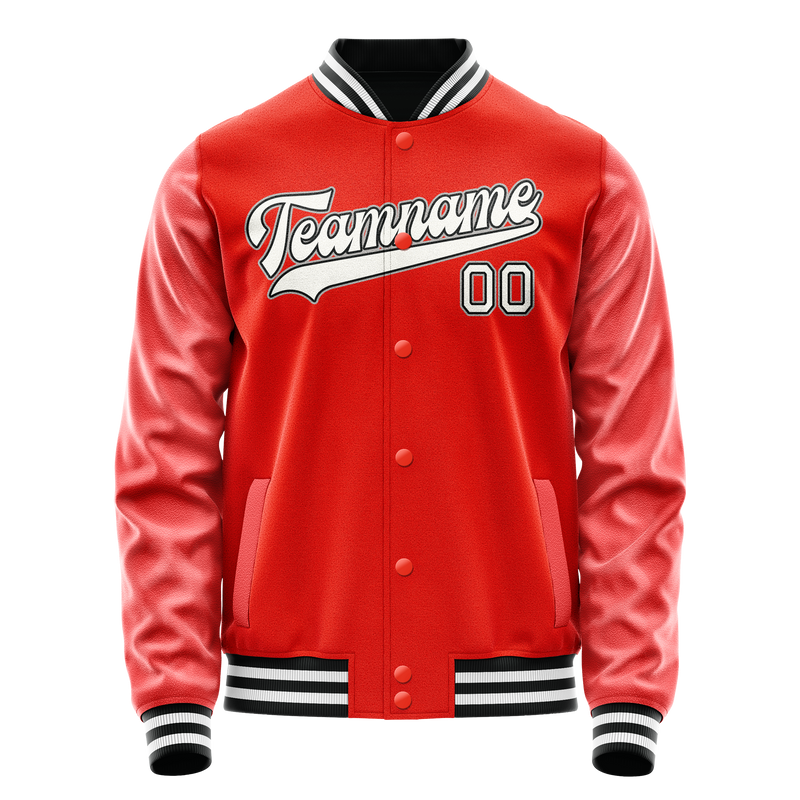 Custom Orange White Solid Color Varsity Letterman Jacket JA02240617XE346