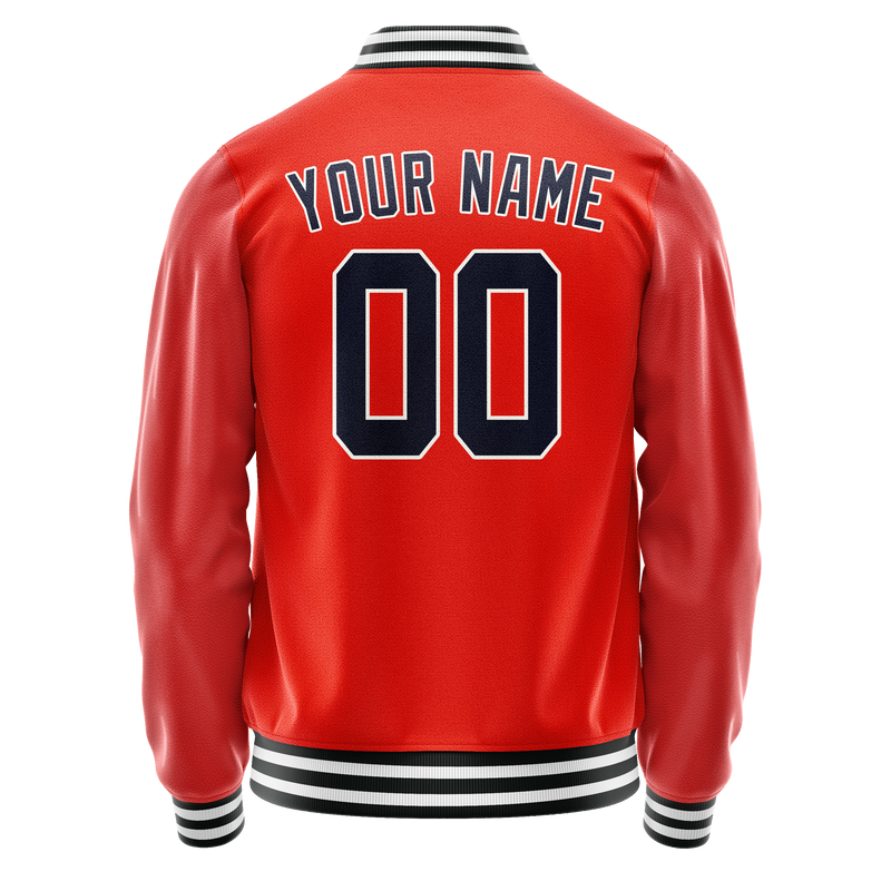 Custom Orange Black Solid Color Varsity Letterman Jacket JA02240617XE330