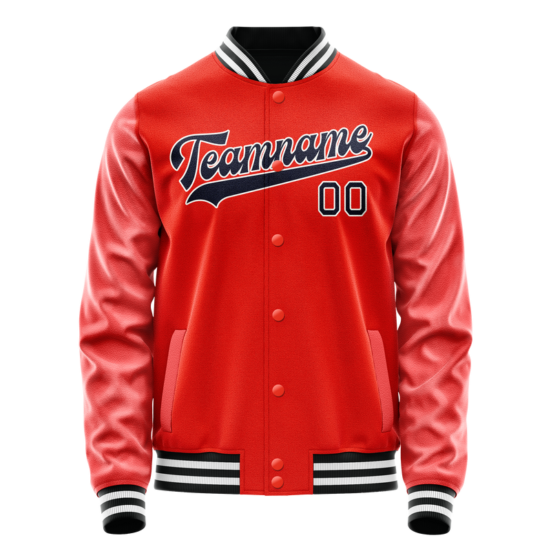 Custom Orange Black Solid Color Varsity Letterman Jacket JA02240617XE330