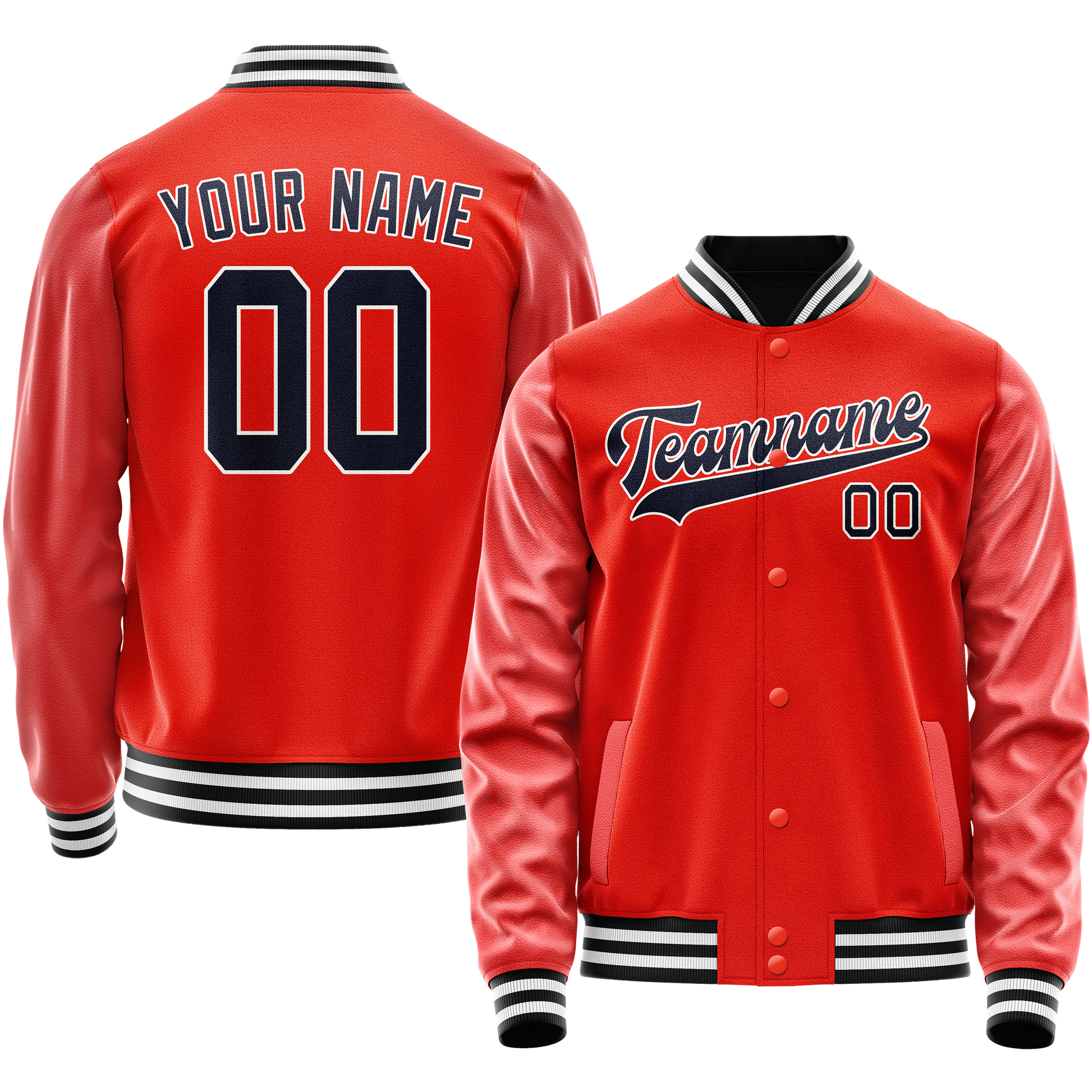 Custom Orange Black Solid Color Varsity Letterman Jacket JA02240617XE330