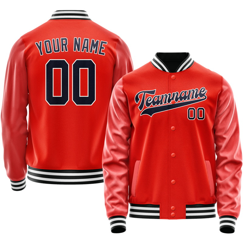 Custom Orange Black Solid Color Varsity Letterman Jacket JA02240617XE330