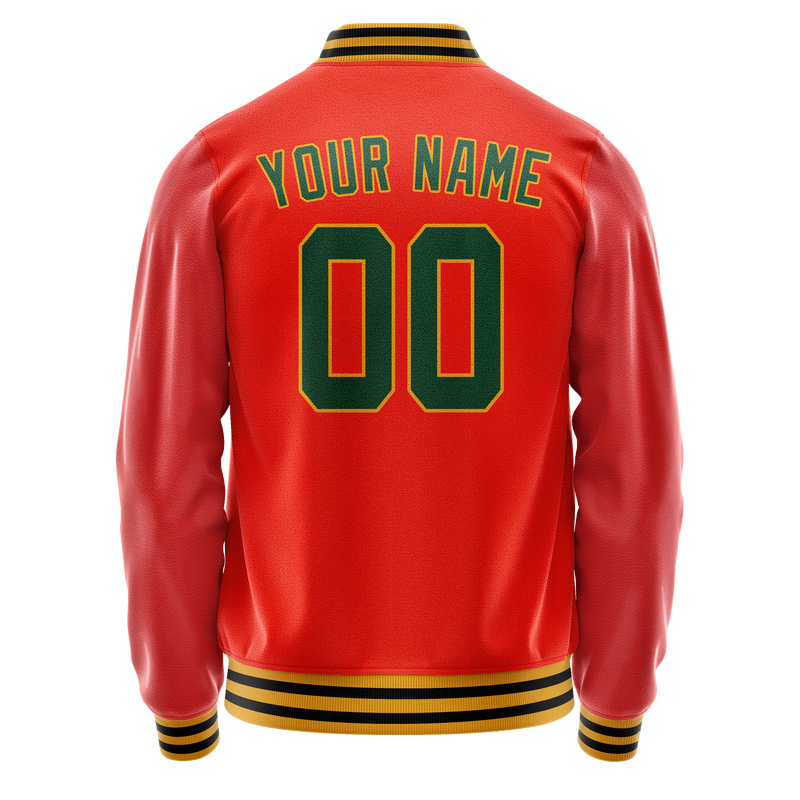Custom Orange Black Solid Color Varsity Letterman Jacket JA02240617XE347