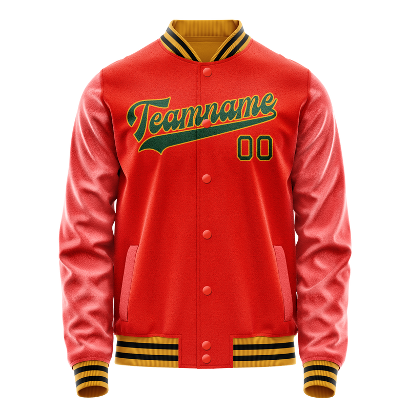 Custom Orange Black Solid Color Varsity Letterman Jacket JA02240617XE347
