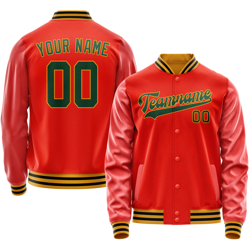 Custom Orange Black Solid Color Varsity Letterman Jacket JA02240617XE347