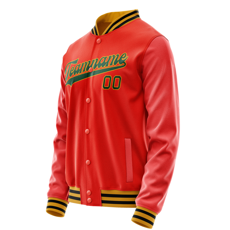 Custom Orange Black Solid Color Varsity Letterman Jacket JA02240617XE347