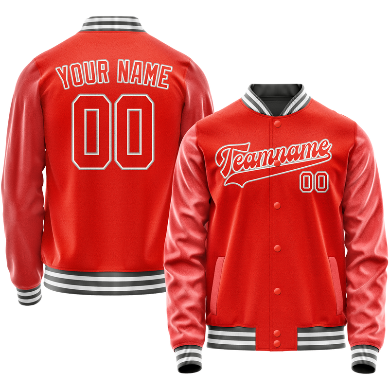 Custom Orange Gray Solid Color Varsity Letterman Jacket JA02240617XE343