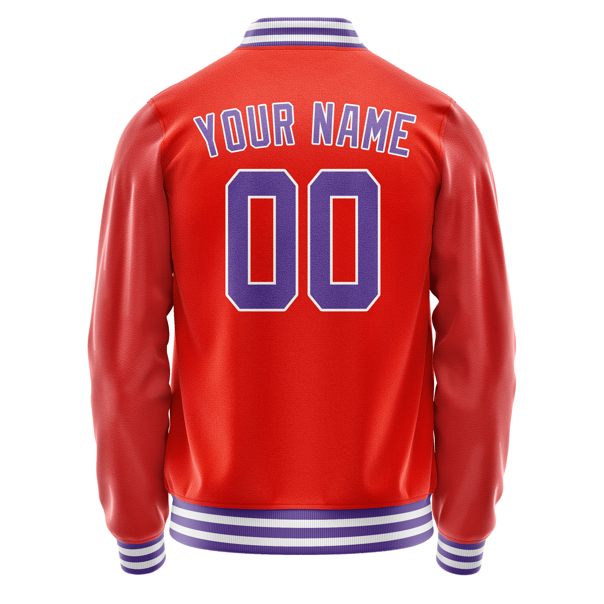 Custom Orange Purple Solid Color Varsity Letterman Jacket JA02240617XE336