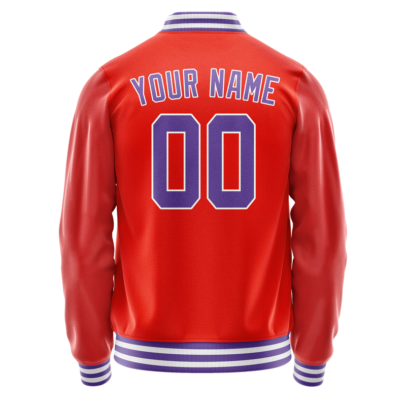 Custom Orange Purple Solid Color Varsity Letterman Jacket JA02240617XE336