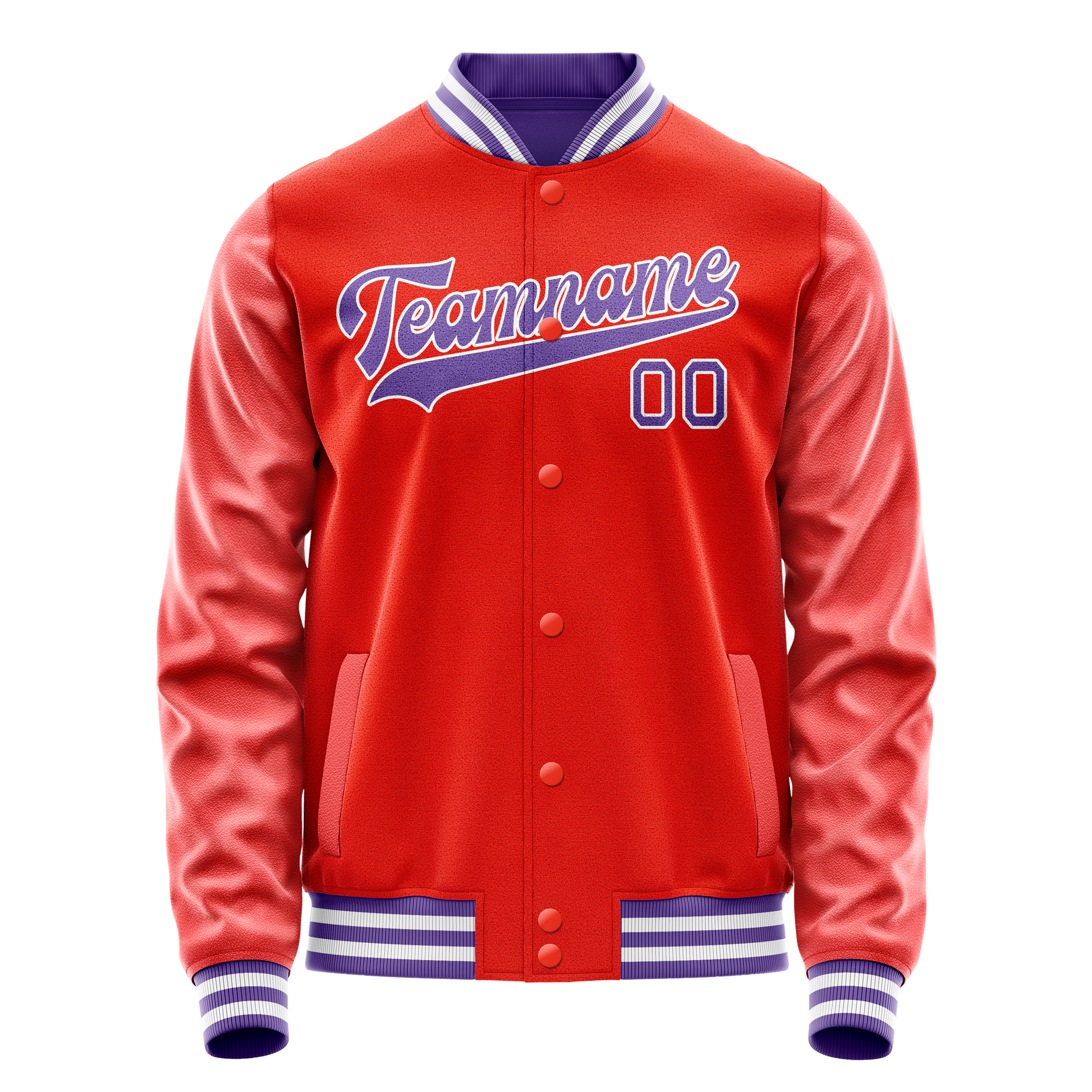 Custom Orange Purple Solid Color Varsity Letterman Jacket JA02240617XE336