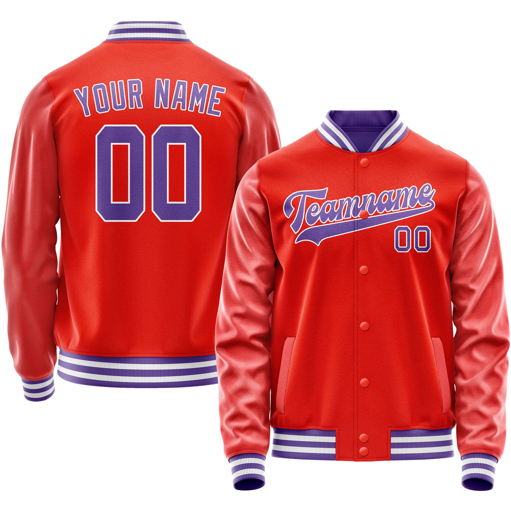 Custom Orange Purple Solid Color Varsity Letterman Jacket JA02240617XE336
