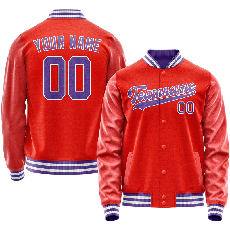 Custom Orange Purple Solid Color Varsity Letterman Jacket JA02240617XE336