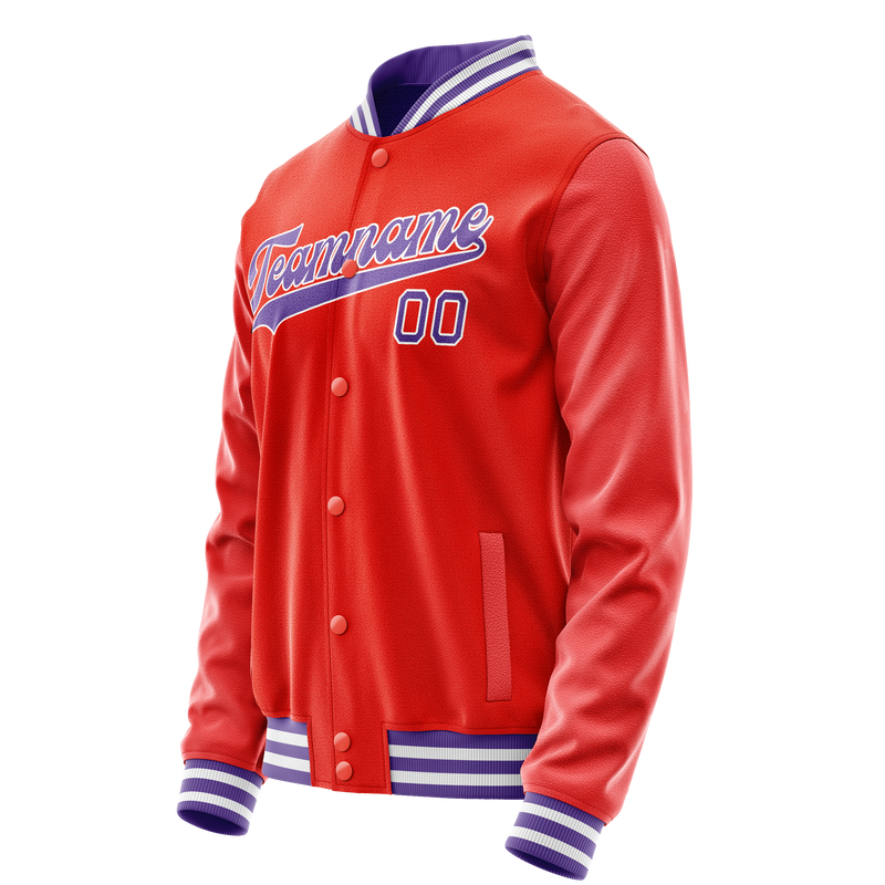 Custom Orange Purple Solid Color Varsity Letterman Jacket JA02240617XE336