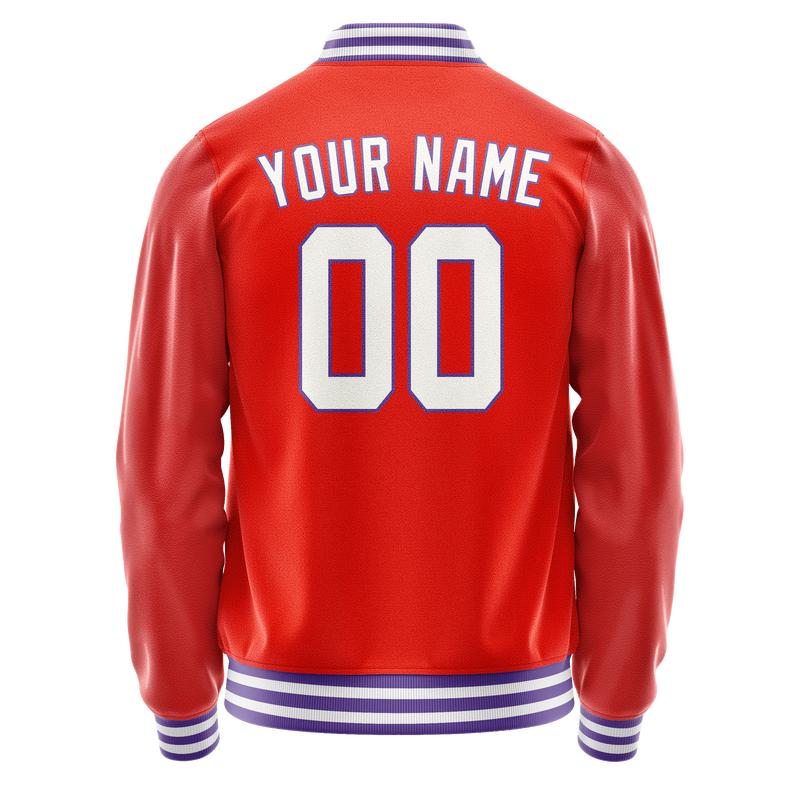 Custom Orange White Solid Color Varsity Letterman Jacket JA02240617XE344