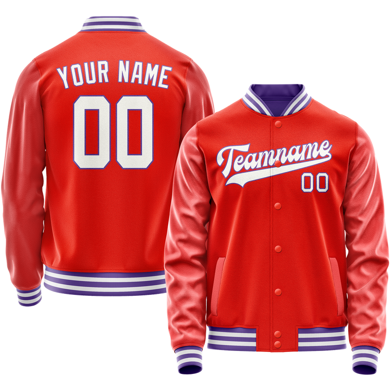 Custom Orange White Solid Color Varsity Letterman Jacket JA02240617XE344