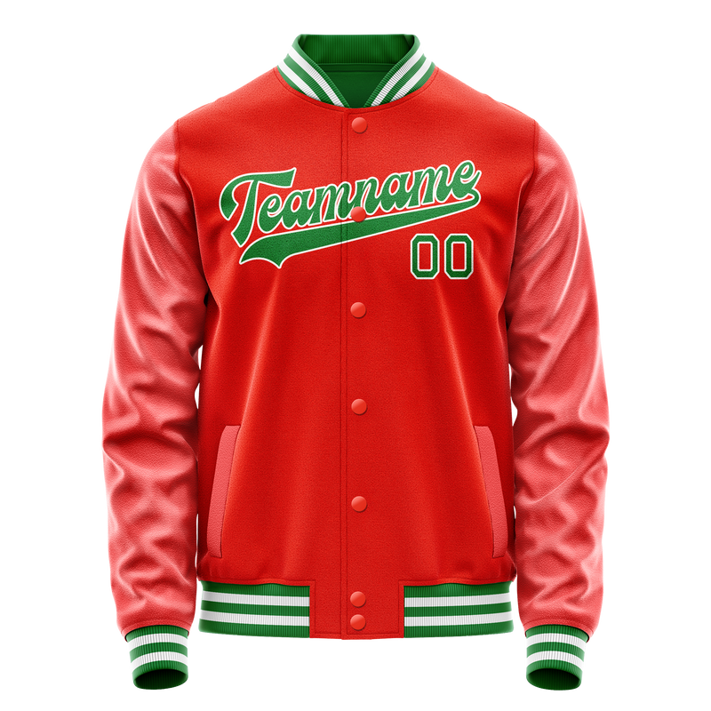 Custom Orange Teal Solid Color Varsity Letterman Jacket JA02240617XE341