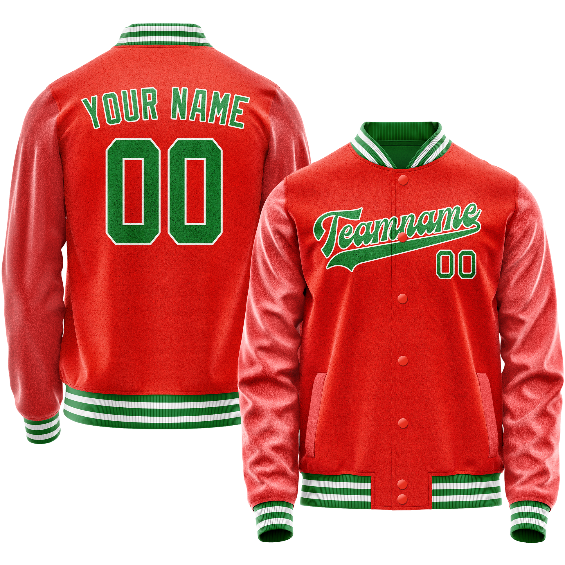 Custom Orange Teal Solid Color Varsity Letterman Jacket JA02240617XE341