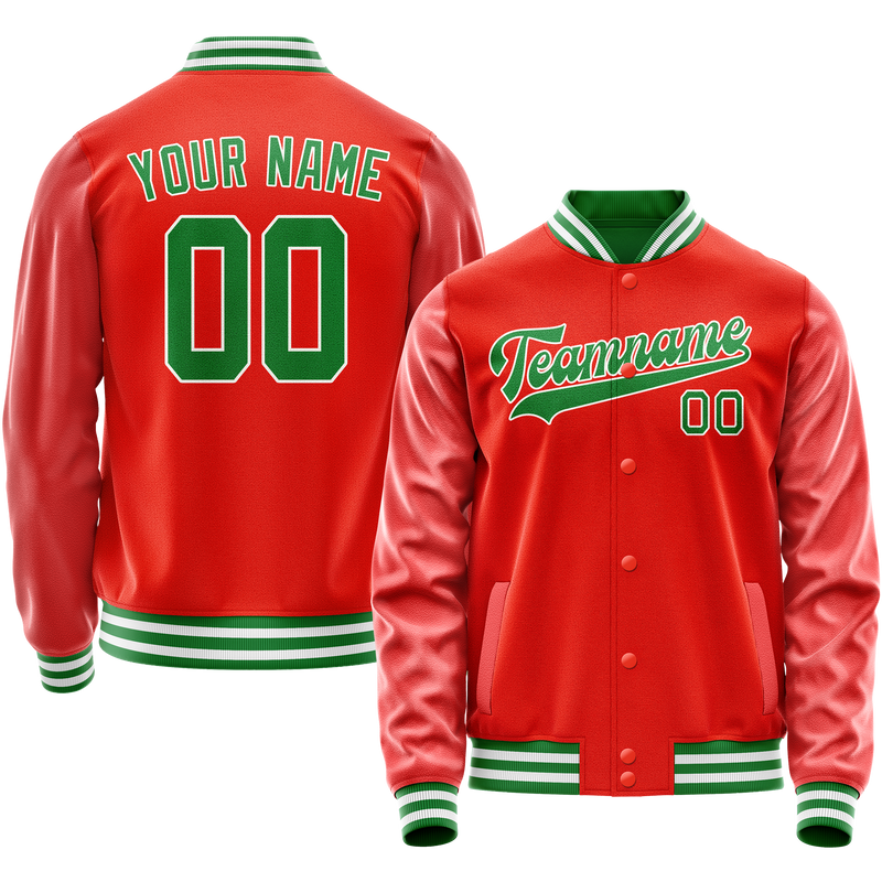 Custom Orange Teal Solid Color Varsity Letterman Jacket JA02240617XE341