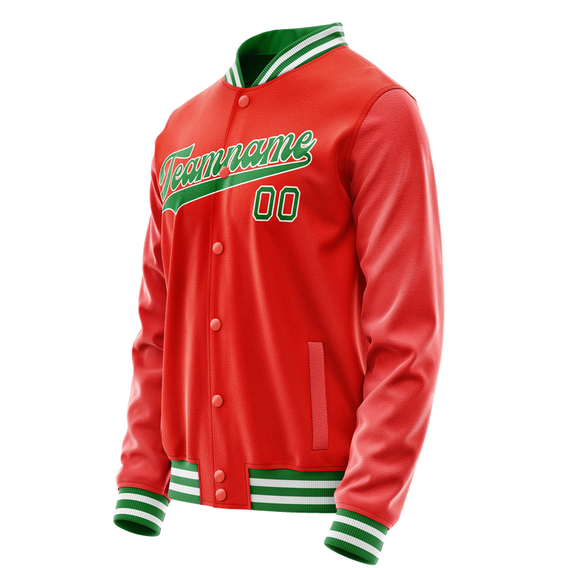 Custom Orange Teal Solid Color Varsity Letterman Jacket JA02240617XE341