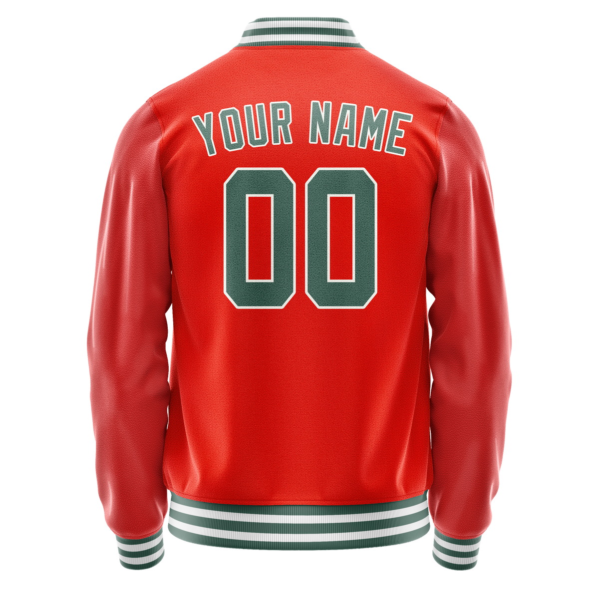 Custom Orange Teal Solid Color Varsity Letterman Jacket JA02240617XE331