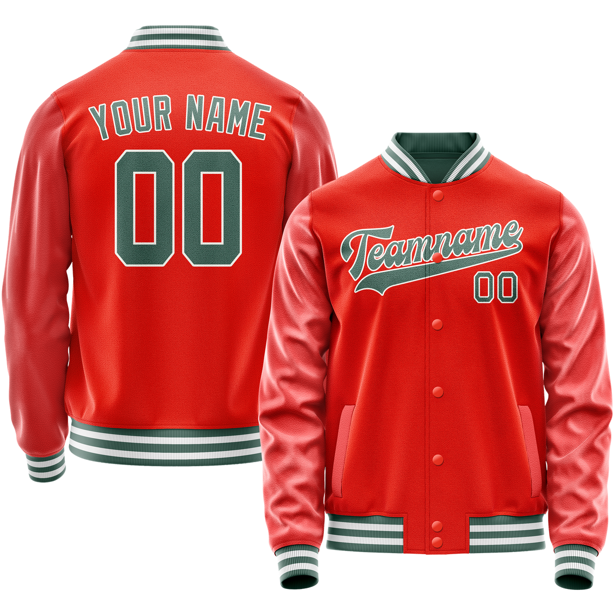 Custom Orange Teal Solid Color Varsity Letterman Jacket JA02240617XE331