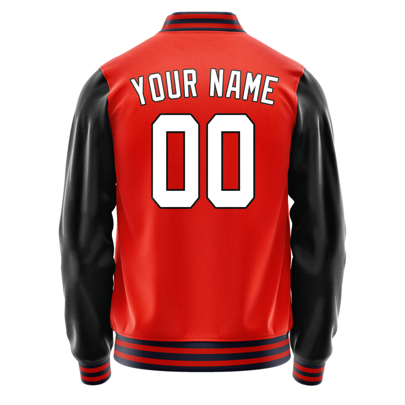 Custom Orange Black Solid Color Varsity Letterman Jacket JA02240617XE355