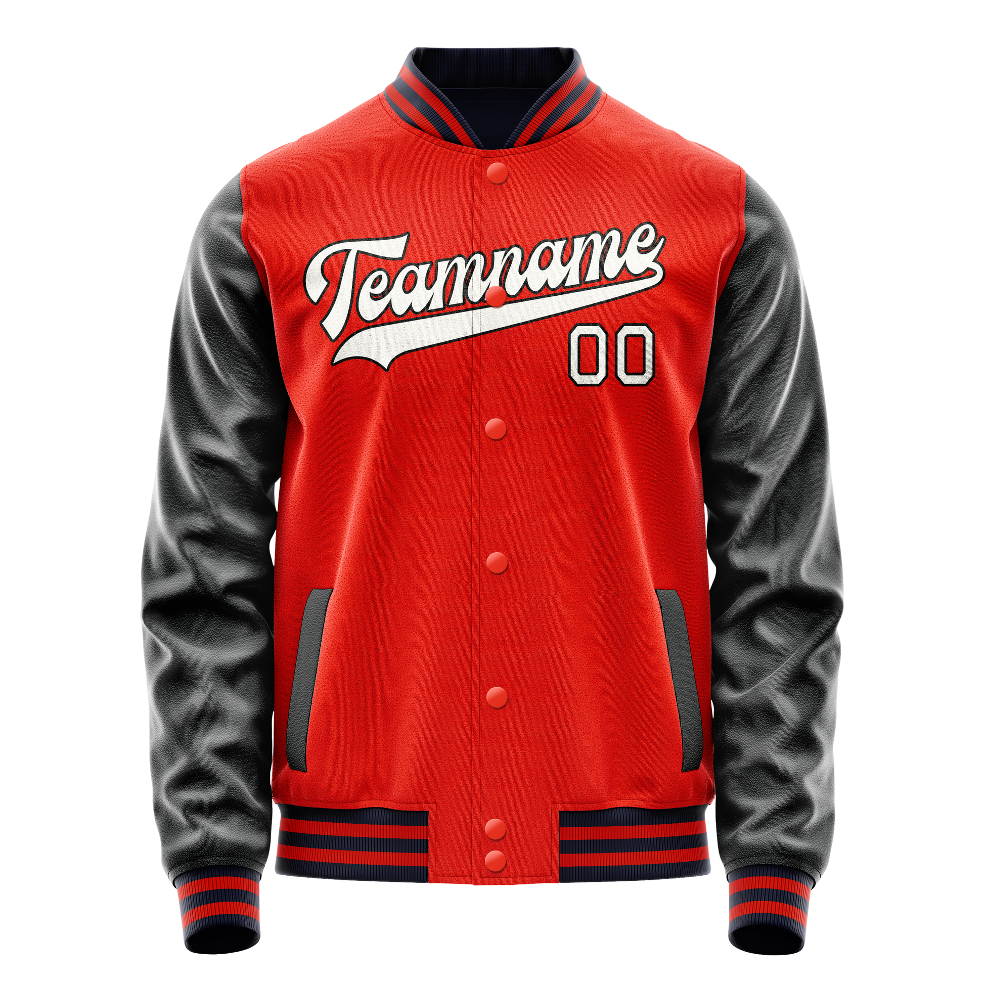 Custom Orange Black Solid Color Varsity Letterman Jacket JA02240617XE355