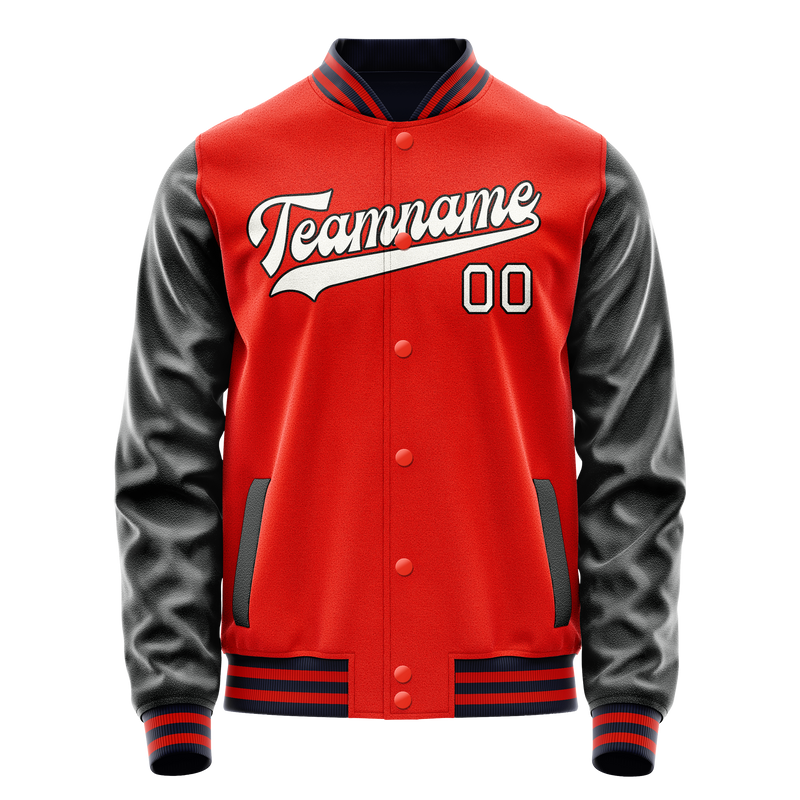 Custom Orange Black Solid Color Varsity Letterman Jacket JA02240617XE355