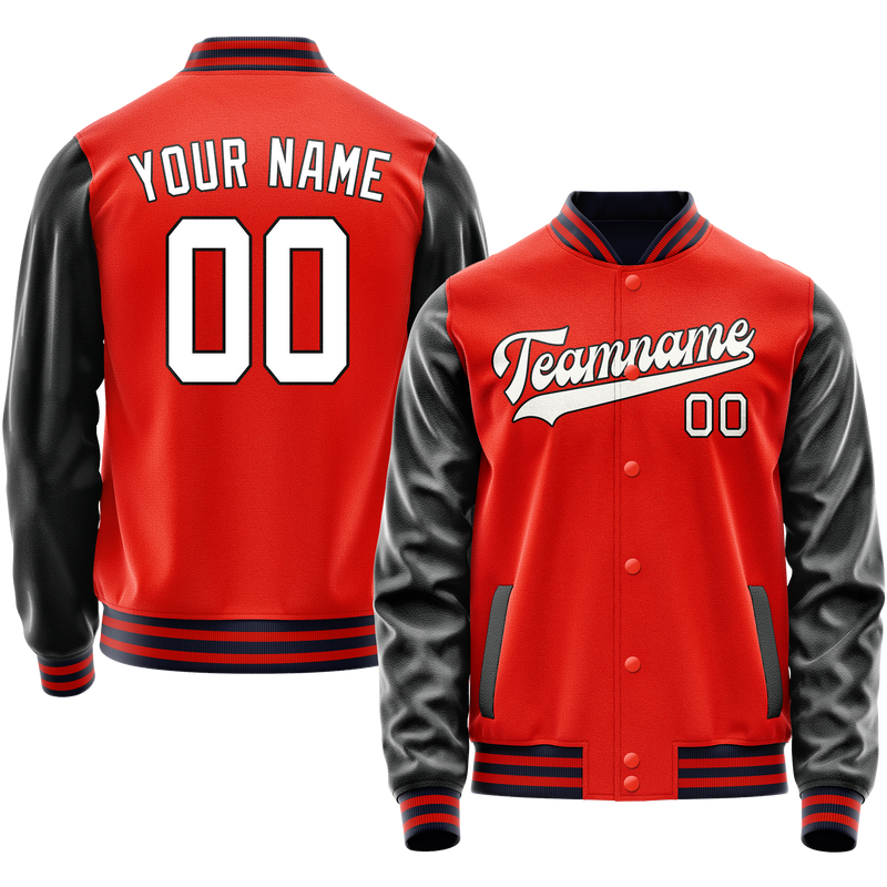 Custom Orange Black Solid Color Varsity Letterman Jacket JA02240617XE355