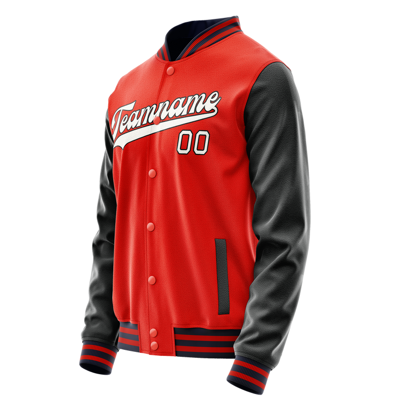 Custom Orange Black Solid Color Varsity Letterman Jacket JA02240617XE355